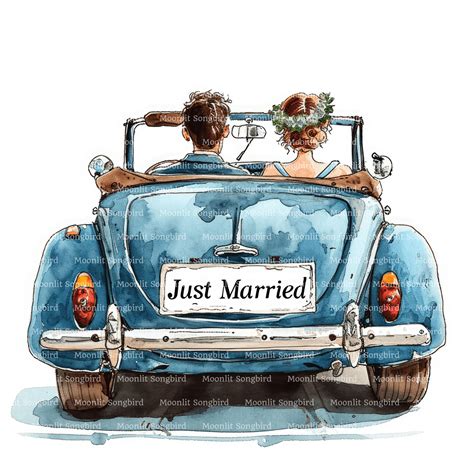 12 Just Married Car With Bride and Groom Clipart, Digital Download ...