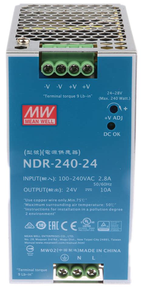 NDR 240 24 Mean Well Mean Well NDR Switch Mode DIN Rail Power Supply