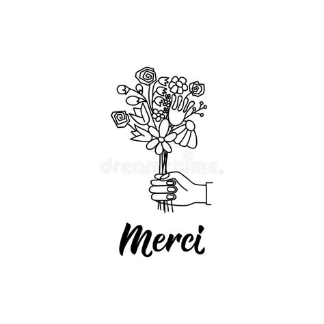 Merci Card French Lettering Thank You In French Language Hand Drawn