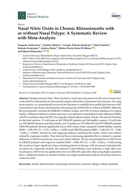 Pdf Nasal Nitric Oxide In Chronic Rhinosinusitis With Or Without