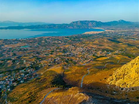 Panorama View of Corinth Town and Gulf of Corinth in Greece Stock Photo - Image of mountain ...