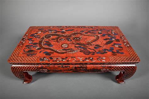 Chinese 18th Century Red Lacquer Table Naga Antiques