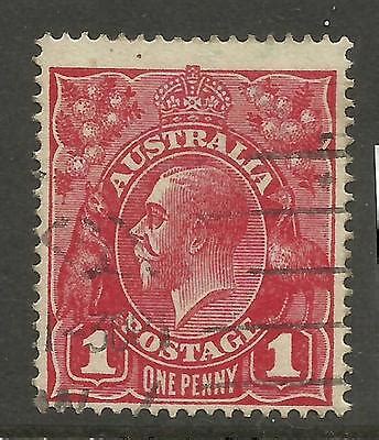 Australia Kgv King George V One Penny Red D Single Watermark Used No