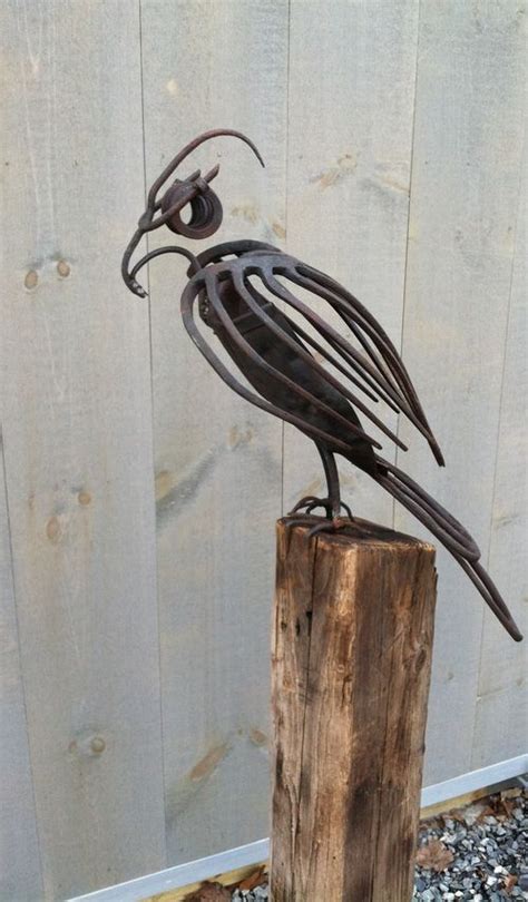 Reclaimed Pitchfork Bird Sculpture Bird Of Prey Scrap Metal Art