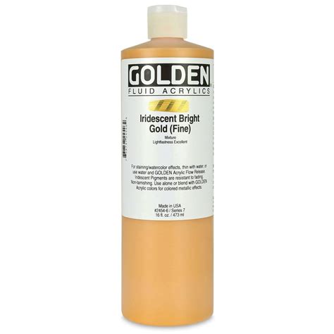 Golden Fluid Acrylic 16 Oz Bottle Iridescent Bright Gold Fine