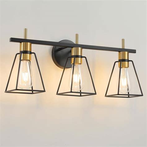 KAISITE 22 In 3 Light Black And Gold Vanity Light With Metal Cage