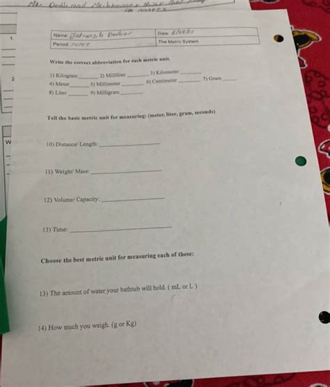 Write The Correct Abbreviation For Each Metric Unit 2 Filo