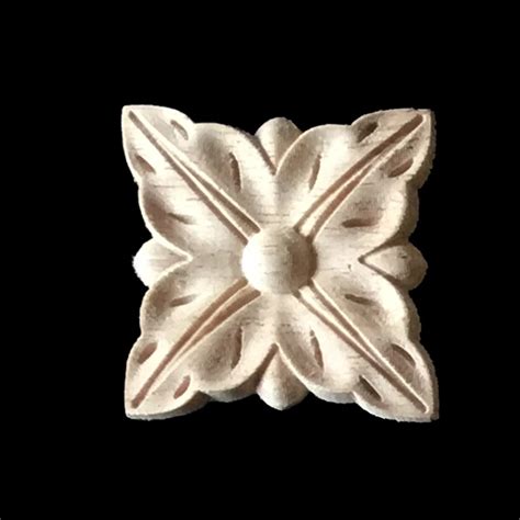 10PCS 5CM Flower Wood Carving Natural Wood Appliques for Furniture Cabinet Unpainted Wooden ...