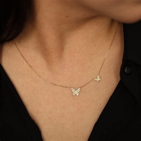 Diamond Necklace Butterfly Necklace 14k Solid Gold Butterfly Pendant