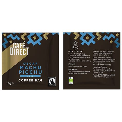 Caf Direct Fairtrade Machu Picchu Decaffeinated Coffee Bags X G