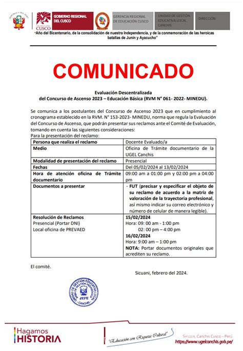 Comunicado Concurso De Ascenso Noticias Unidad De Gesti N