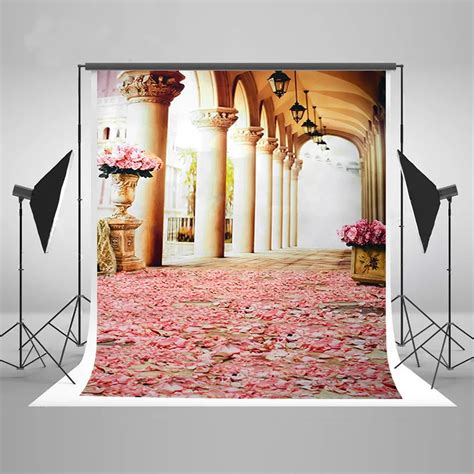 Pillars Backdrops With Pink Flowers Rose Photography Backgrounds Vinyl