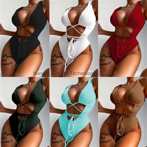 New Ribber One Piece Bikini Solid Breathable Strap One Piece Swimsuit Sexy Hollow Out Beach Wear