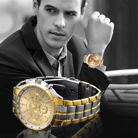 Buy Fashion Mens Luxury Golden Dial Stainless Steel Analog Quartz Wrist Watch Ts At