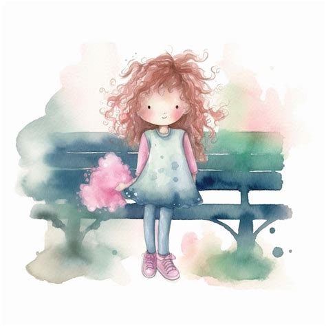 Premium Photo | There is a watercolor painting of a girl sitting on a ...