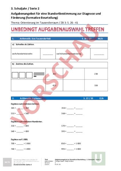 Arbeitsblatt Orientierung Im Tausenderraum Zb S