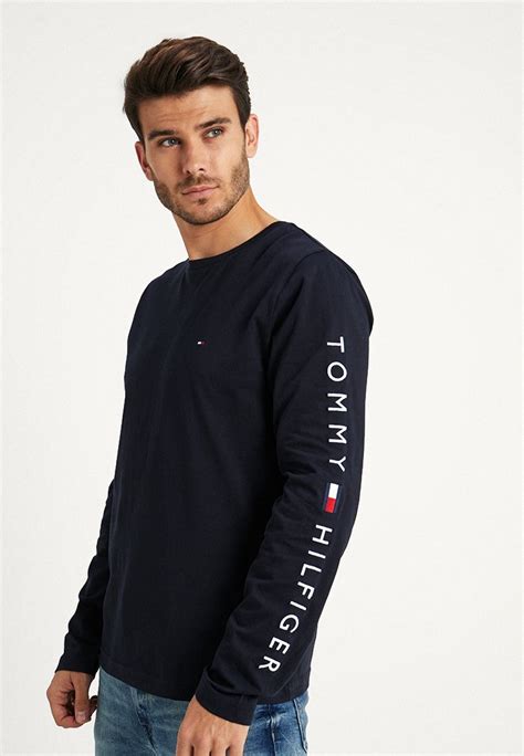 Tommy Hilfiger Logo Long Sleeve Tee T Shirt à Manches Longues Blue Bleu Marine Zalando Fr