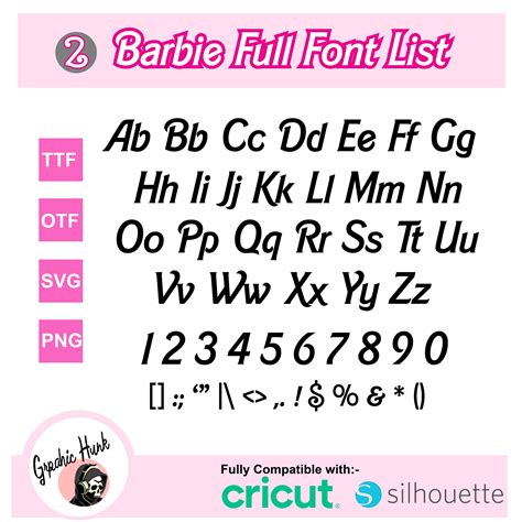 Barbi Fonts Letters Svg Png All Trendy Fonts Ttf Otf Etsy Canada