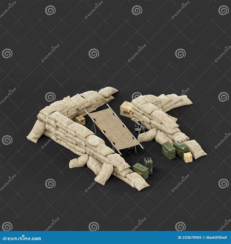 Isometric View Armed Military Watchtower A Military Trench With A