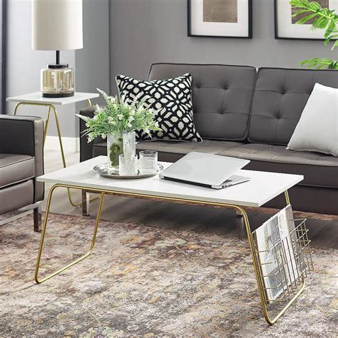 Welwick Designs 42 Inch Whitegold Large Rectangle Mdf Coffee Table