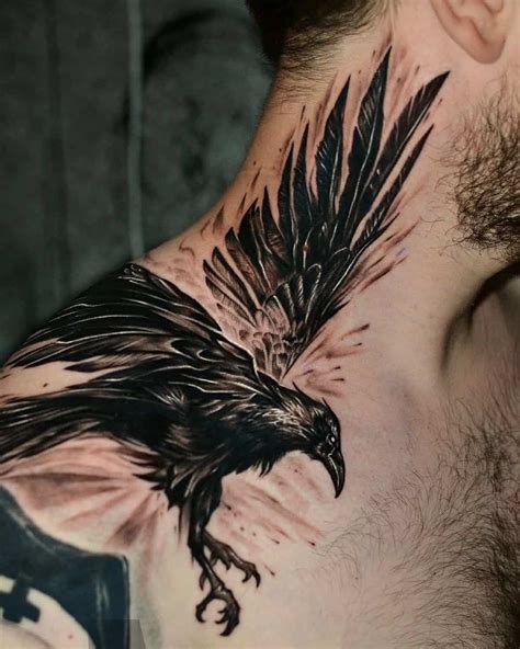 Crow tattoo, Neck tattoo, Raven tattoo