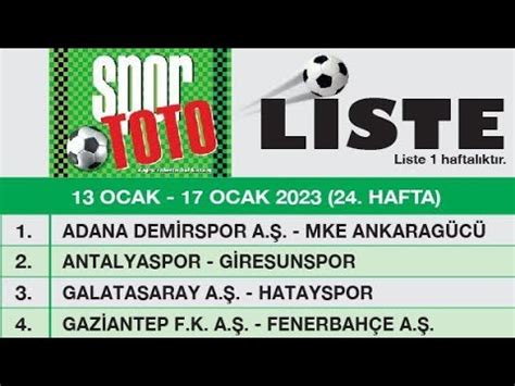 24 HAFTA SPOR TOTO TAHMİNLERİ YouTube