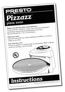 Instruction Manual for Pizzazz ® pizza oven - Pizza Ovens - Presto®