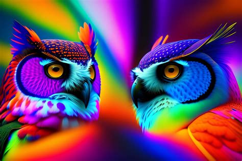 Lexica Picture Of Colourful And Diverise Owls Flying Together In The