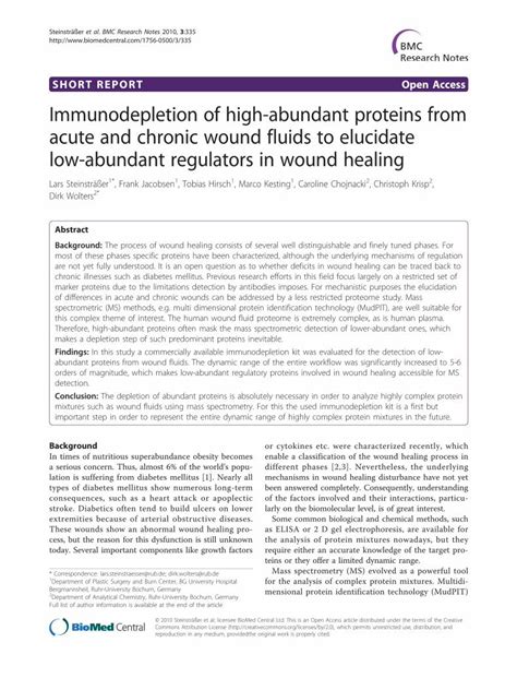 PDF Immunodepletion Of High Abundant Proteins From Acute And Chronic