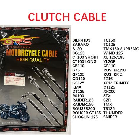 TLJ Motorcycle GRS Clutch Cable 1PC XRM TMX WAVE RUSI MIO SMASH RAIDER