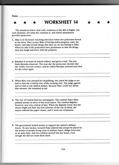 Bill Of Rights Scenario Worksheet