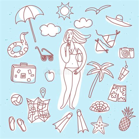 Summer Vacation Doodle Illustrations Set Stock Vector Illustration Of