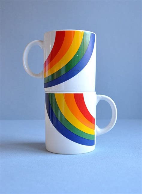 Retro Rainbow Mugs 1984 Etsy Rainbow Mugs Retro Rainbow