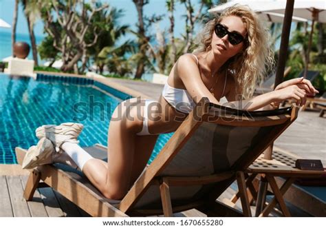 Sexy Woman Bikini Sunbathing Swimming Pool Stock Photo Shutterstock