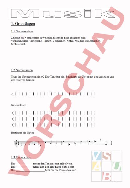 Arbeitsblatt Musiktheorie Musik Gemischte Themen
