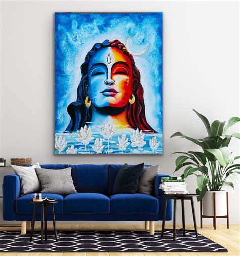 Buy Lord Shiva Original Acrylic Painting Adiyogi Indian God Painting