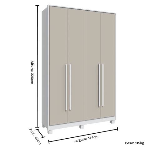 Guarda Roupa Solteiro 4 Portas Rimo New Paranoá Branco OffWhite Loja