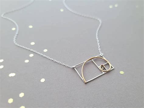 Golden Ratio Mixed Metal Necklace Sterling Silver And Brass Fibonacci Sequence