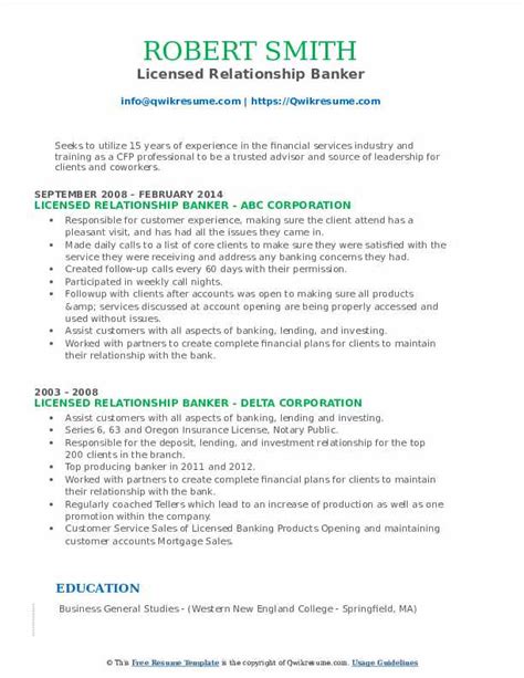 Licensed Relationship Banker Resume Samples Qwikresume