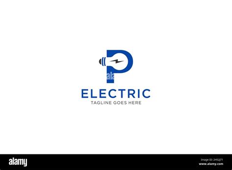 P Letter Logo Design With Light Bulb And Lightning Bolt Electric Bolt