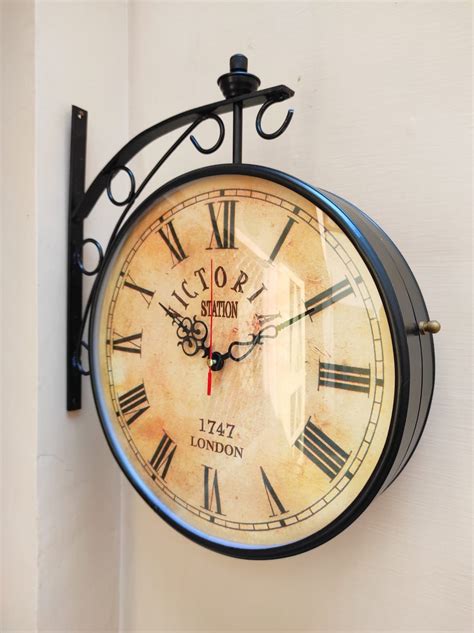 Station Clock Double Sided Victoria 1747 London Wall Clock Black