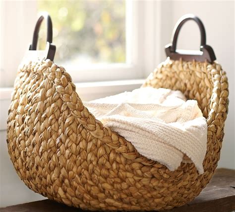 Beachcomber Handwoven Seagrass Wood Handled Basket Pottery Barn