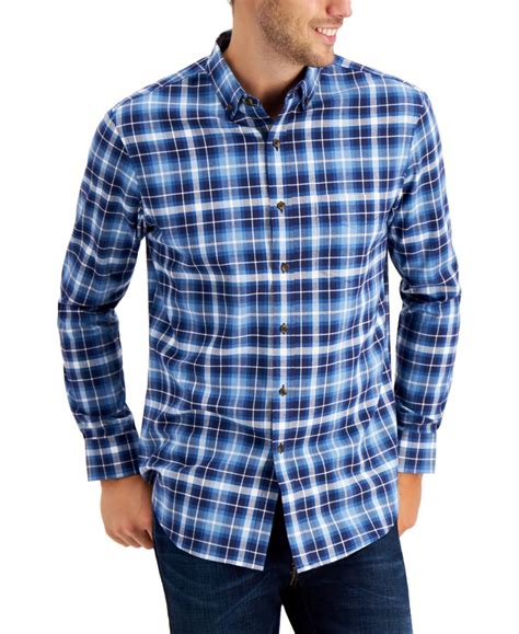 Club Room Mens Soft Brushed Cotton Plaid Shirt Created For Macys Macys Cotton Plaid