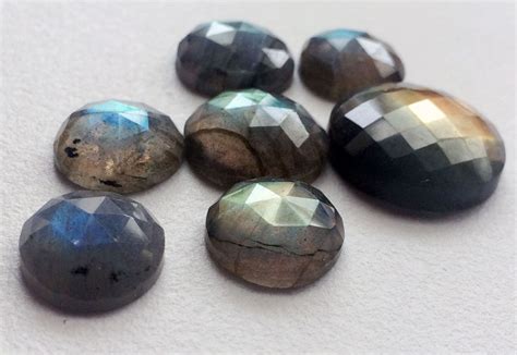 Mm Labradorite Rose Cut Round Cabochons Labradorite Flat Etsy