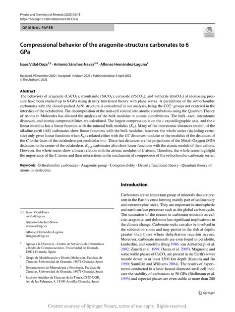 Pdf Compressional Behavior Of The Aragonite Structure Carbonates To Gpa