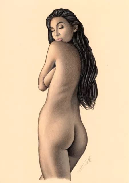 Female Nude Original Drawing Drawing Nude Woman Pin Up Naked Girl