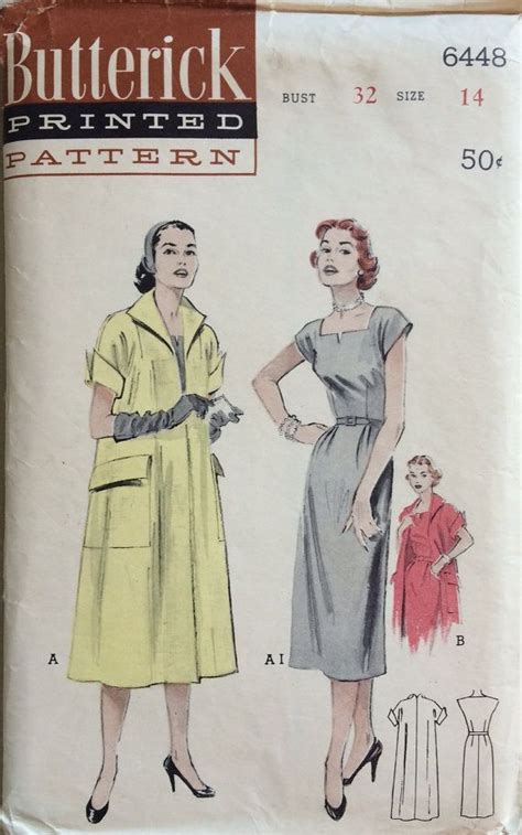 Vintage 1950 S Dress And Long Coat Sewing Pattern Etsy Coat Pattern