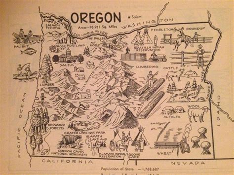 Oregon Map Art Vintage Map Print Coloring Book Page State Home