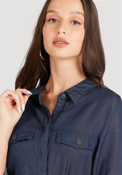 Buy Denim Maxi Shirt Dress With Belt And Long Sleeves Splash Uae