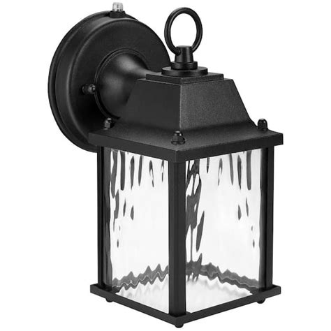 Maxxima Black Outdoor Lantern Led Porch Wall Light W Clear Water Glass